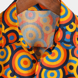 Retro Orange Button-Up Shirt, 1970s Vintage Geometric Circle Print