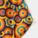 Retro Orange Button-Up Shirt, 1970s Vintage Geometric Circle Print