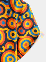 Retro Orange Button-Up Shirt, 1970s Vintage Geometric Circle Print