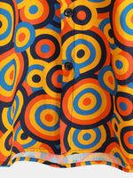 Retro Orange Button-Up Shirt, 1970s Vintage Geometric Circle Print