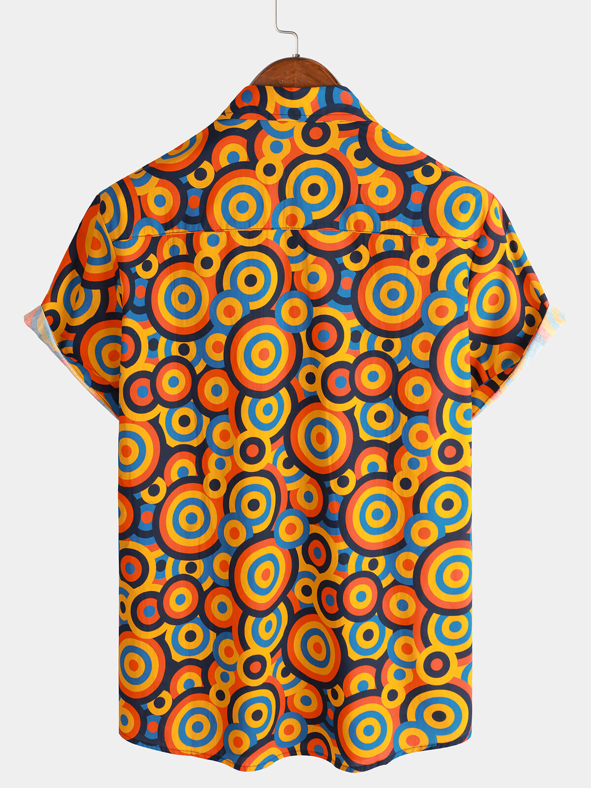 Retro Orange Button-Up Shirt, 1970s Vintage Geometric Circle Print