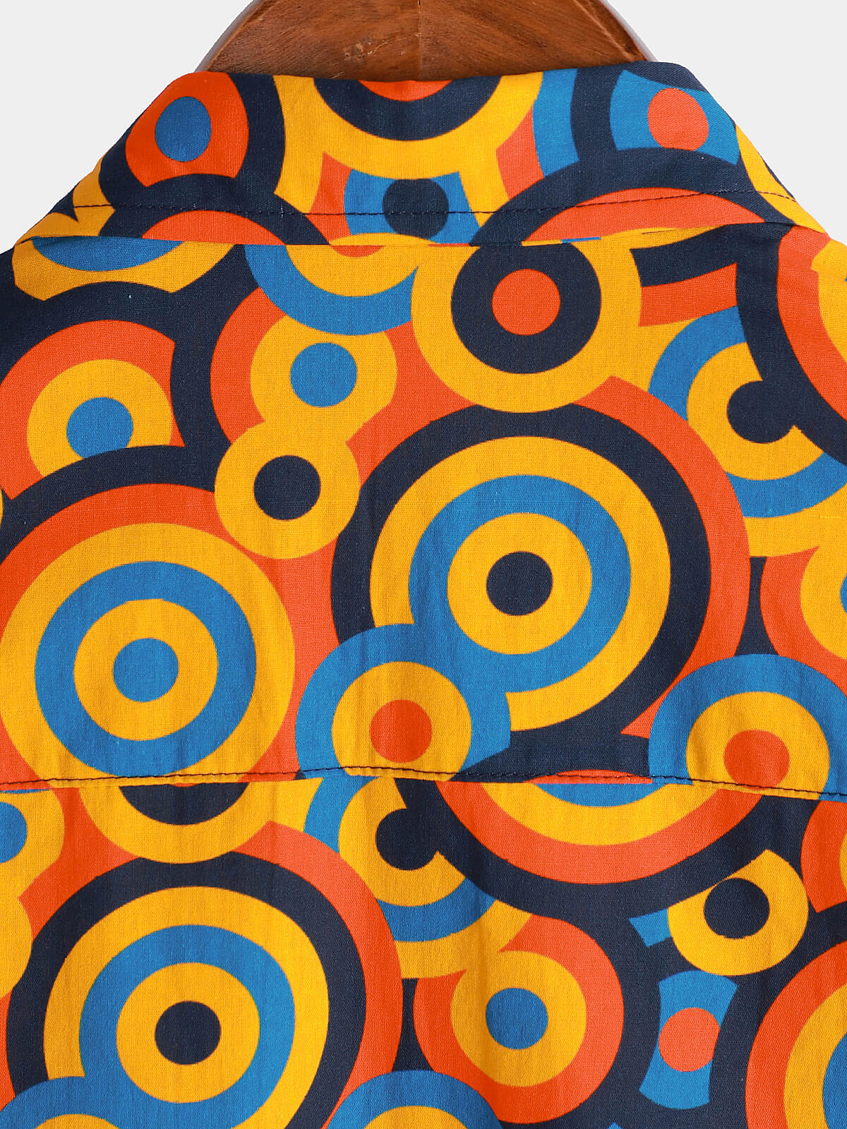 Retro Orange Button-Up Shirt, 1970s Vintage Geometric Circle Print