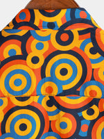 Retro Orange Button-Up Shirt, 1970s Vintage Geometric Circle Print
