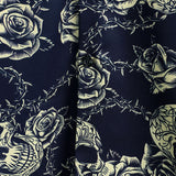 Button-Up Short Sleeve Shirt with Vintage Rose Rock Skull Print