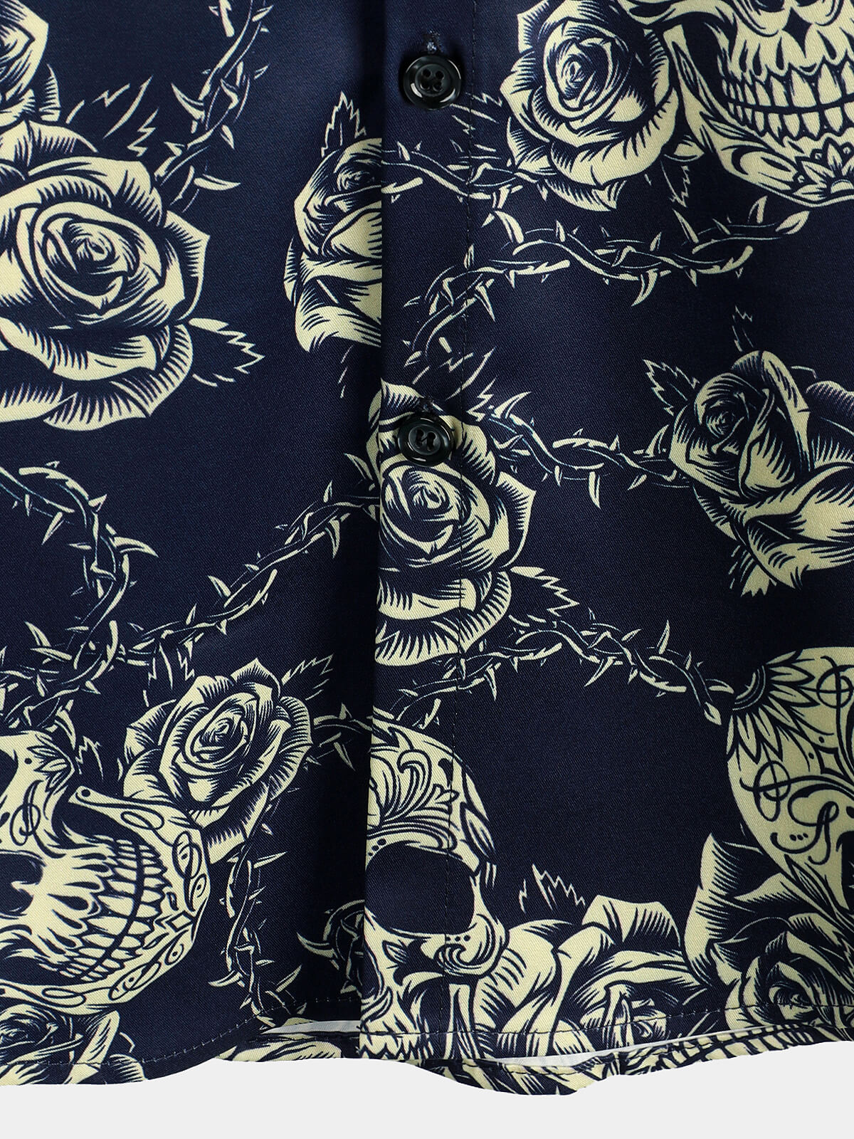 Button-Up Short Sleeve Shirt with Vintage Rose Rock Skull Print