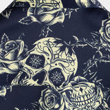 Button-Up Short Sleeve Shirt with Vintage Rose Rock Skull Print