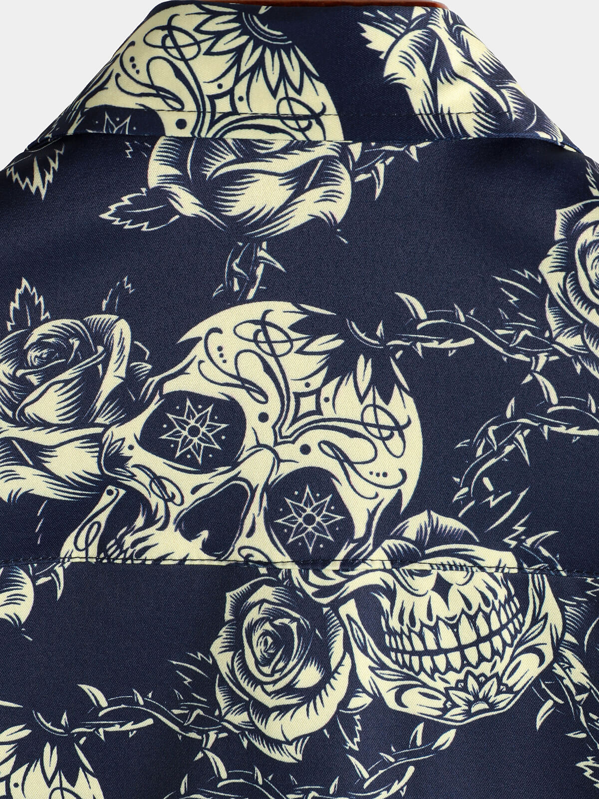 Button-Up Short Sleeve Shirt with Vintage Rose Rock Skull Print