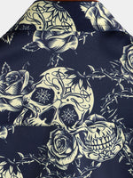 Button-Up Short Sleeve Shirt with Vintage Rose Rock Skull Print