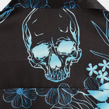 Casual Shirt, Short Sleeves, Blue Floral Skull Print, Cool Button