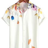 Men's Summer Cotton Shirt with Flowers, Short Sleeves, with Buttons, for Vacation