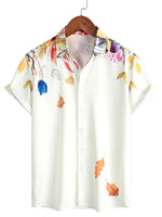 Men's Summer Cotton Shirt with Flowers, Short Sleeves, with Buttons, for Vacation