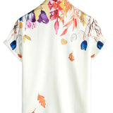 Men's Summer Cotton Shirt with Flowers, Short Sleeves, with Buttons, for Vacation