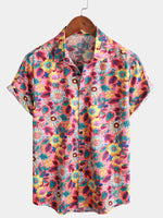 Pink Floral 100% Breathable Summer Short-Sleeve Button-Up Hawaiian Shirt