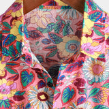 Pink Floral 100% Breathable Summer Short-Sleeve Button-Up Hawaiian Shirt