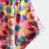 Pink Floral 100% Breathable Summer Short-Sleeve Button-Up Hawaiian Shirt