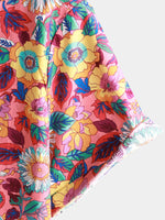 Pink Floral 100% Breathable Summer Short-Sleeve Button-Up Hawaiian Shirt
