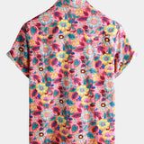 Pink Floral 100% Breathable Summer Short-Sleeve Button-Up Hawaiian Shirt