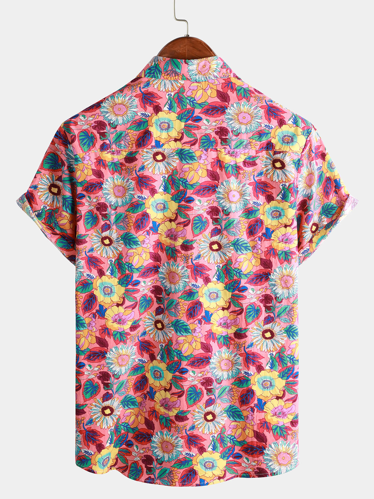 Pink Floral 100% Breathable Summer Short-Sleeve Button-Up Hawaiian Shirt