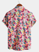 Pink Floral 100% Breathable Summer Short-Sleeve Button-Up Hawaiian Shirt