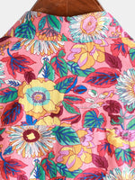 Pink Floral 100% Breathable Summer Short-Sleeve Button-Up Hawaiian Shirt