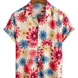 Men's Hawaiian Shirt with Short Sleeve in Daisy Flowers for Summer at the Beach