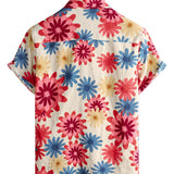 Men's Hawaiian Shirt with Short Sleeve in Daisy Flowers for Summer at the Beach