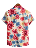 Men's Hawaiian Shirt with Short Sleeve in Daisy Flowers for Summer at the Beach
