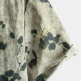 Grey Button-Up Short Sleeve Breathable Vintage Floral Shirt