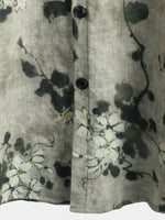 Grey Button-Up Short Sleeve Breathable Vintage Floral Shirt