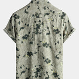 Grey Button-Up Short Sleeve Breathable Vintage Floral Shirt