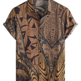 Men's Retro Vintage Style Cotton Shirt with Buttons for Vacation at the Beach with Short Sleeve