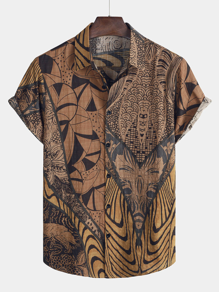 Short-Sleeve Retro Holiday Summer Vintage Button-Up Vacation Beach Shirt