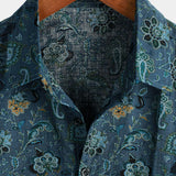 Short-Sleeve Paisley Vintage Floral Retro Button-Up Blue Summer Holiday Shirt