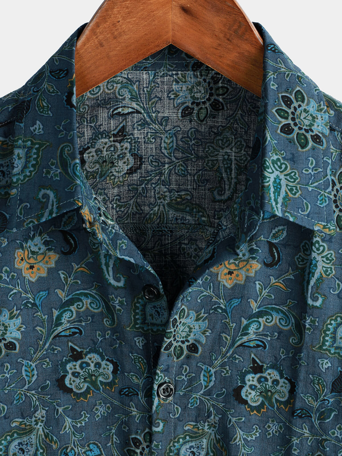 Short-Sleeve Paisley Vintage Floral Retro Button-Up Blue Summer Holiday Shirt