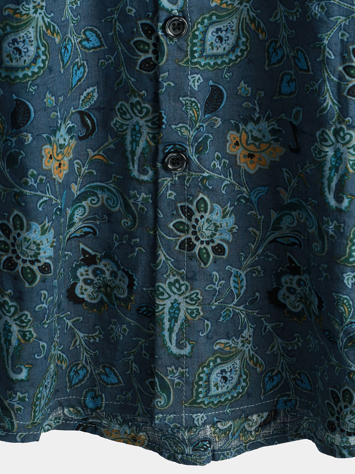 Short-Sleeve Paisley Vintage Floral Retro Button-Up Blue Summer Holiday Shirt