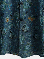 Short-Sleeve Paisley Vintage Floral Retro Button-Up Blue Summer Holiday Shirt