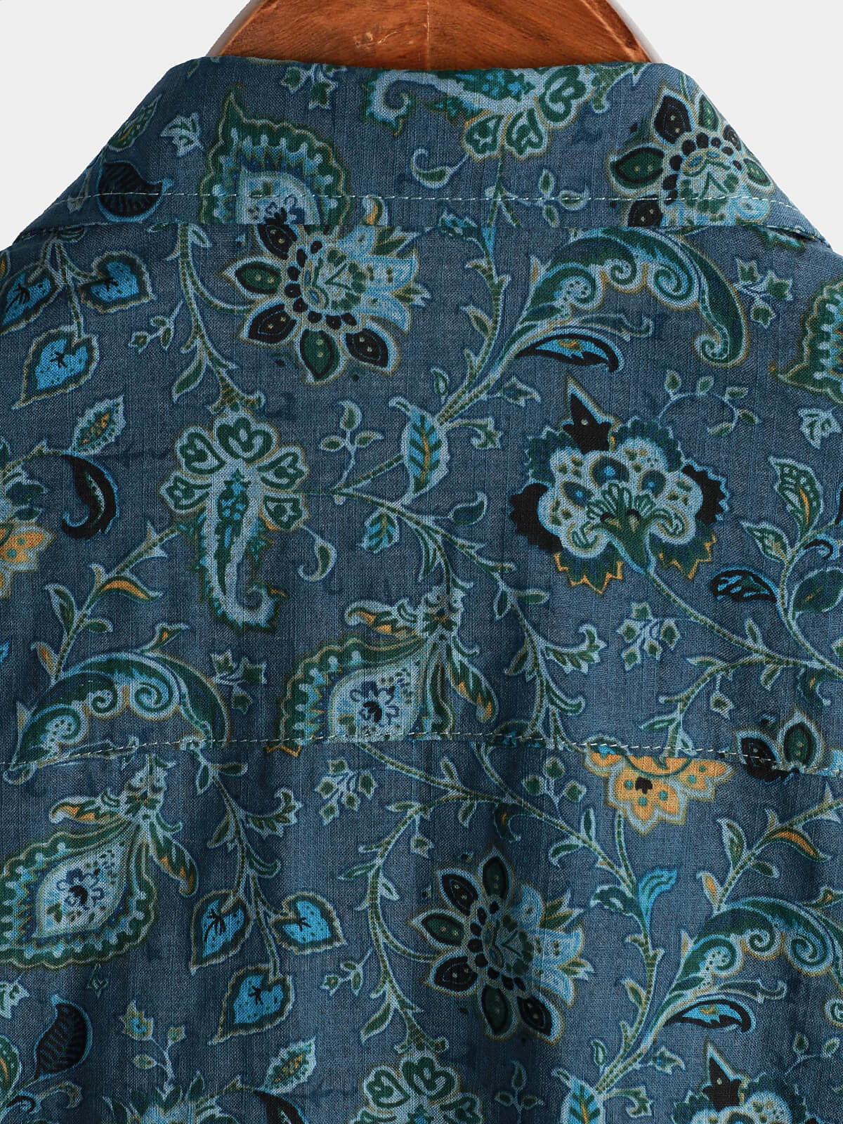 Short-Sleeve Paisley Vintage Floral Retro Button-Up Blue Summer Holiday Shirt