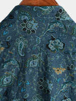 Short-Sleeve Paisley Vintage Floral Retro Button-Up Blue Summer Holiday Shirt