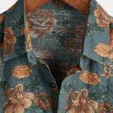 Vintage Blue Summer Vacation Retro Floral Short-Sleeve Shirt