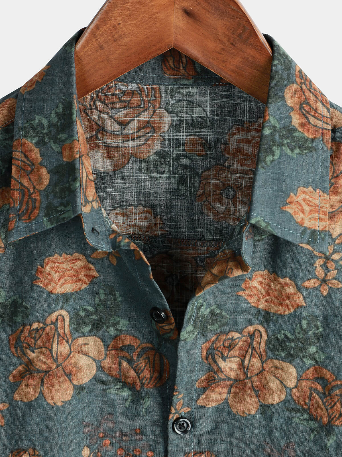 Vintage Blue Summer Vacation Retro Floral Short-Sleeve Shirt