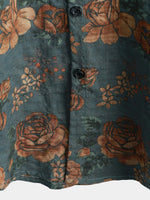 Vintage Blue Summer Vacation Retro Floral Short-Sleeve Shirt
