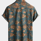 2-Pack | Vintage Blue Floral Short-Sleeve Retro Summer Vacation Shirt