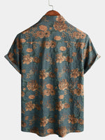 2-Pack | Vintage Blue Floral Short-Sleeve Retro Summer Vacation Shirt