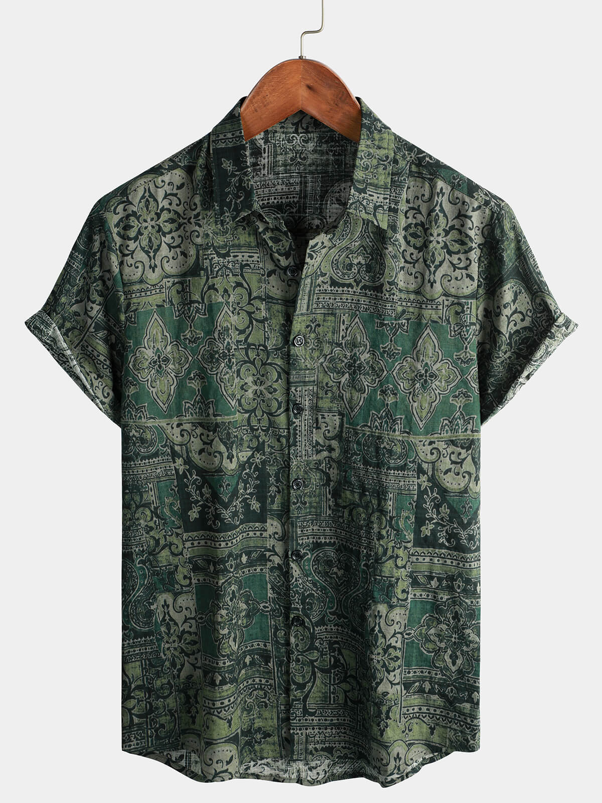Retro Floral Paisley Print Short-Sleeve Shirt