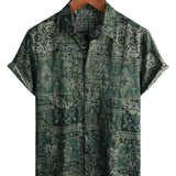 Men's Cotton Shirt in Retro Floral Paisley Pattern, Green, Short Sleeves