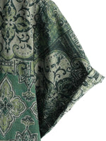 Men's Cotton Shirt in Retro Floral Paisley Pattern, Green, Short Sleeves