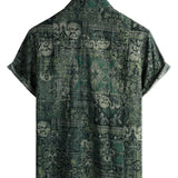 Men's Cotton Shirt in Retro Floral Paisley Pattern, Green, Short Sleeves