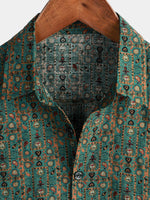 Short-Sleeve Vintage Paisley Print 70s Green Boho Retro Tribal Shirt