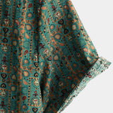 Short-Sleeve Vintage Paisley Print 70s Green Boho Retro Tribal Shirt
