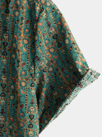 Short-Sleeve Vintage Paisley Print 70s Green Boho Retro Tribal Shirt